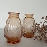 Pair of small pink glass Art Deco vases