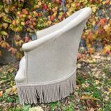 Old toad armchair in beige velvet