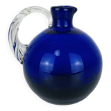 Vase rond verre de Murano bleu, anse torsadée, vintage