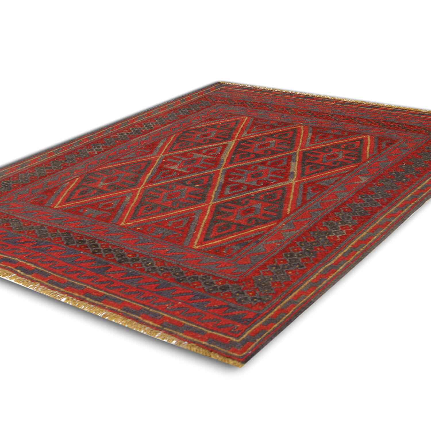 Handmade Vintage Rug Red Afghan Area Rug- 110x115cm