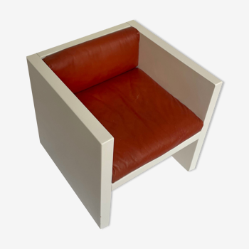 Tan Leather Cube Chair inspired by Lella & Massimo Vignelli