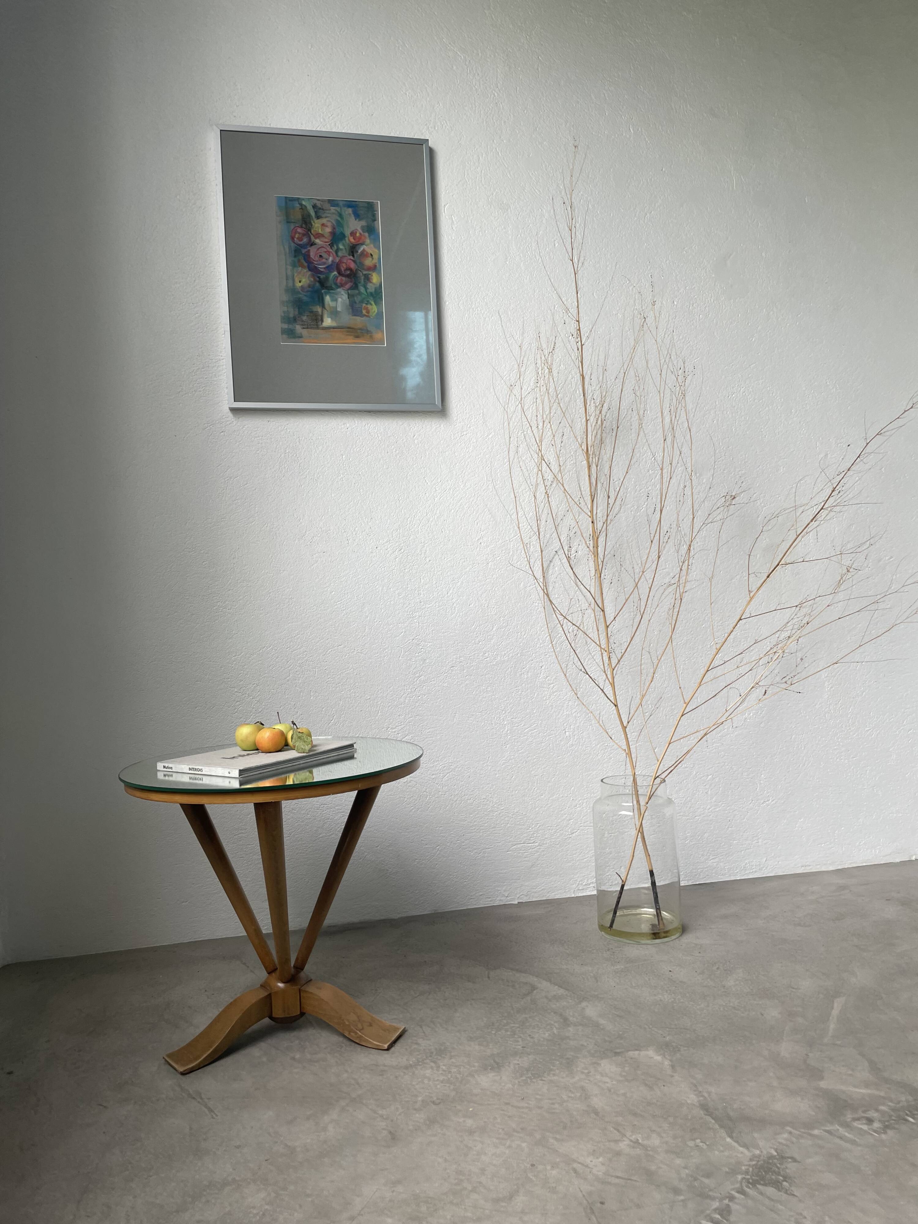 Art deco mirror pedestal table in walnut 1930