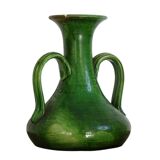 Vase ancien français en faïence de style Art nouveau à glaçure verte