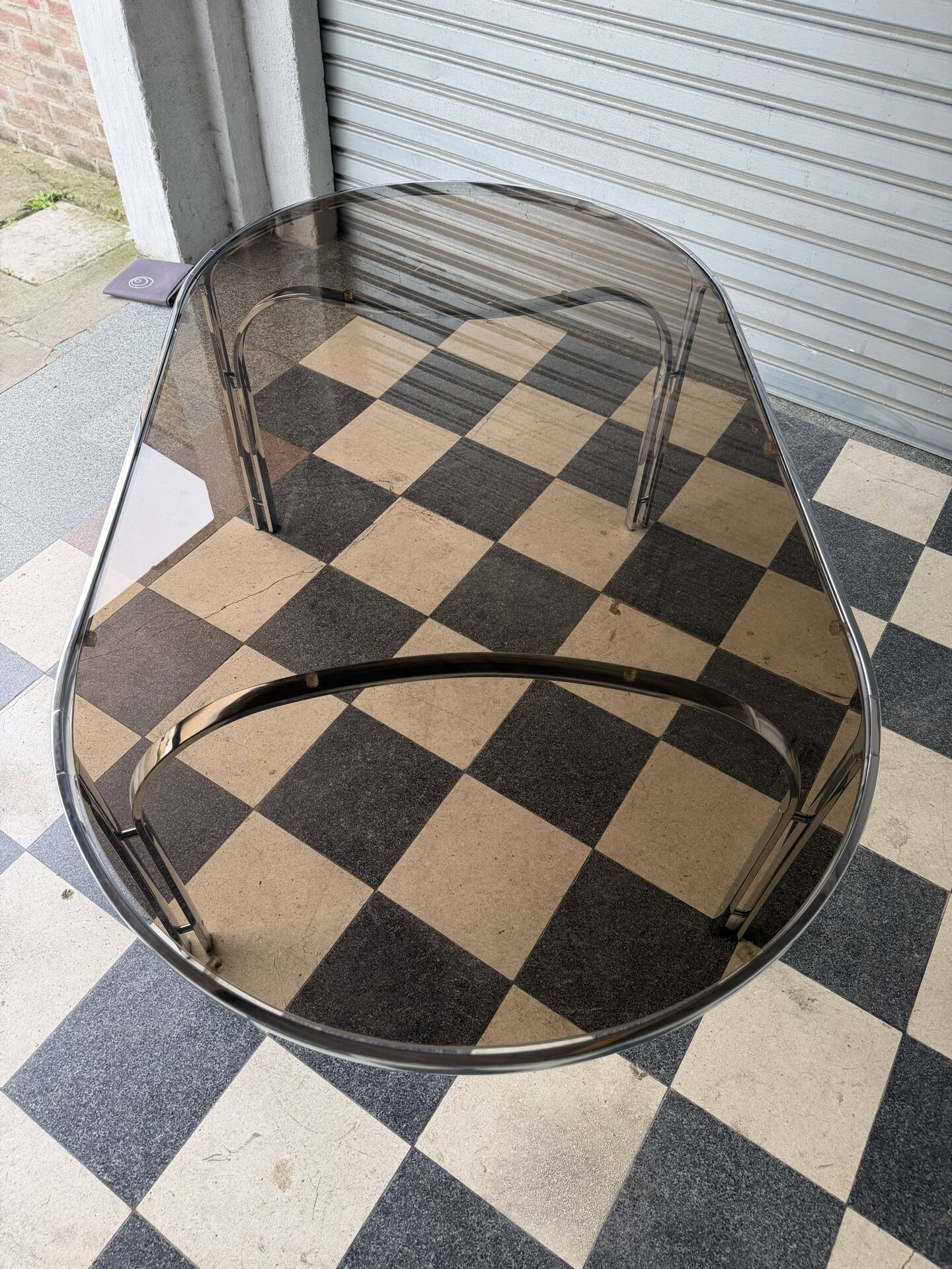 Vintage glass and chrome table