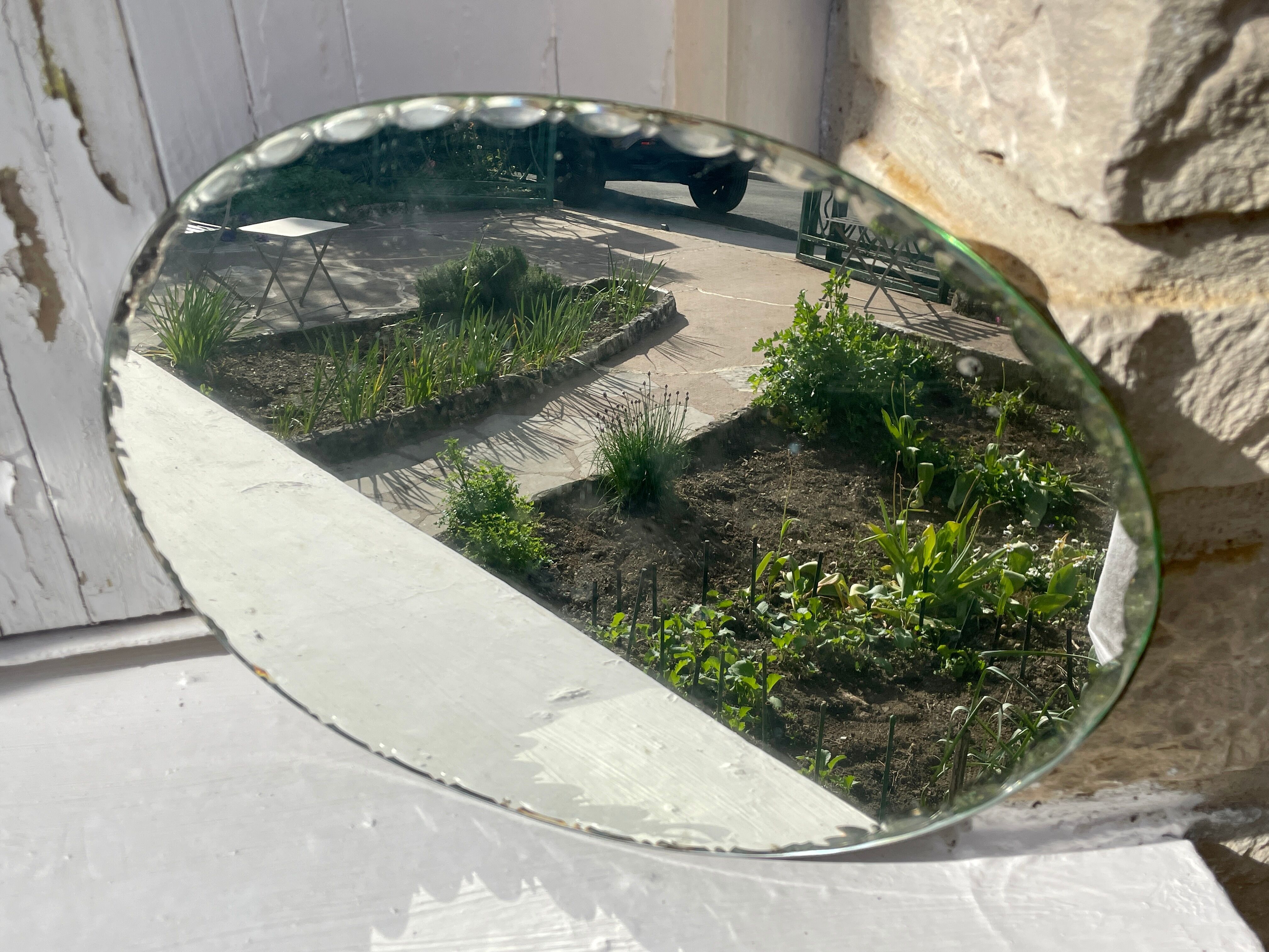 Vintage beveled mirror with mercury