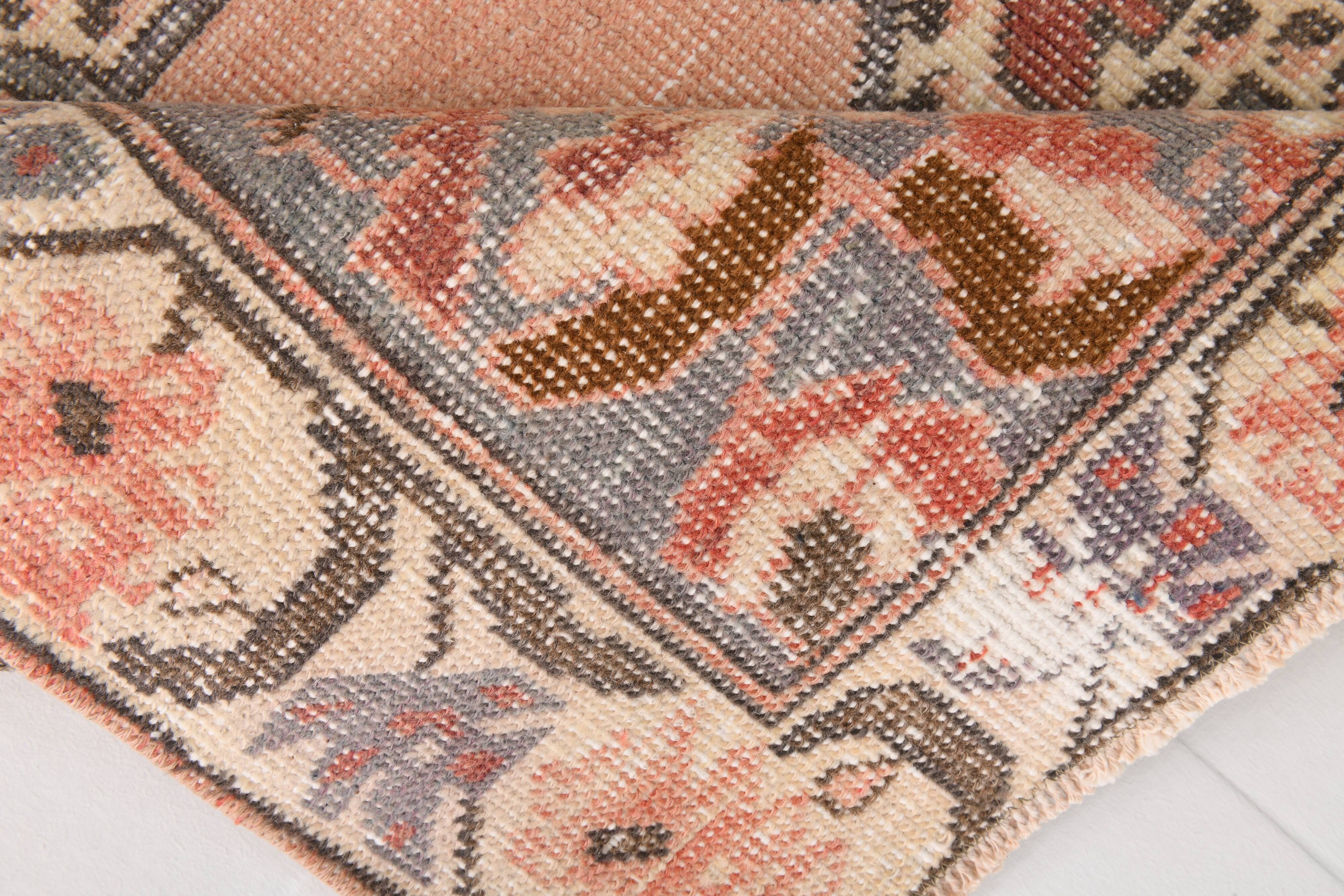 4x7 Salmon & Brown Geometric Oriental Vintage Rug, 139x227Cm