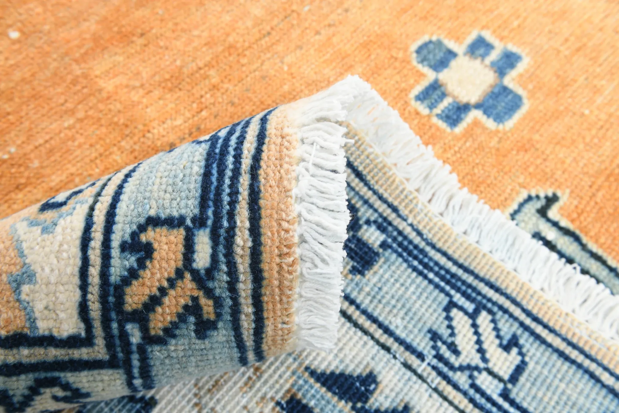 Vintage Large Blue & Peach Persian Rug, Handmade Wool Rustic Decor,348x495