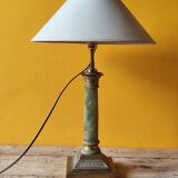 Corinthian column lamp base in green onyx and bronze
