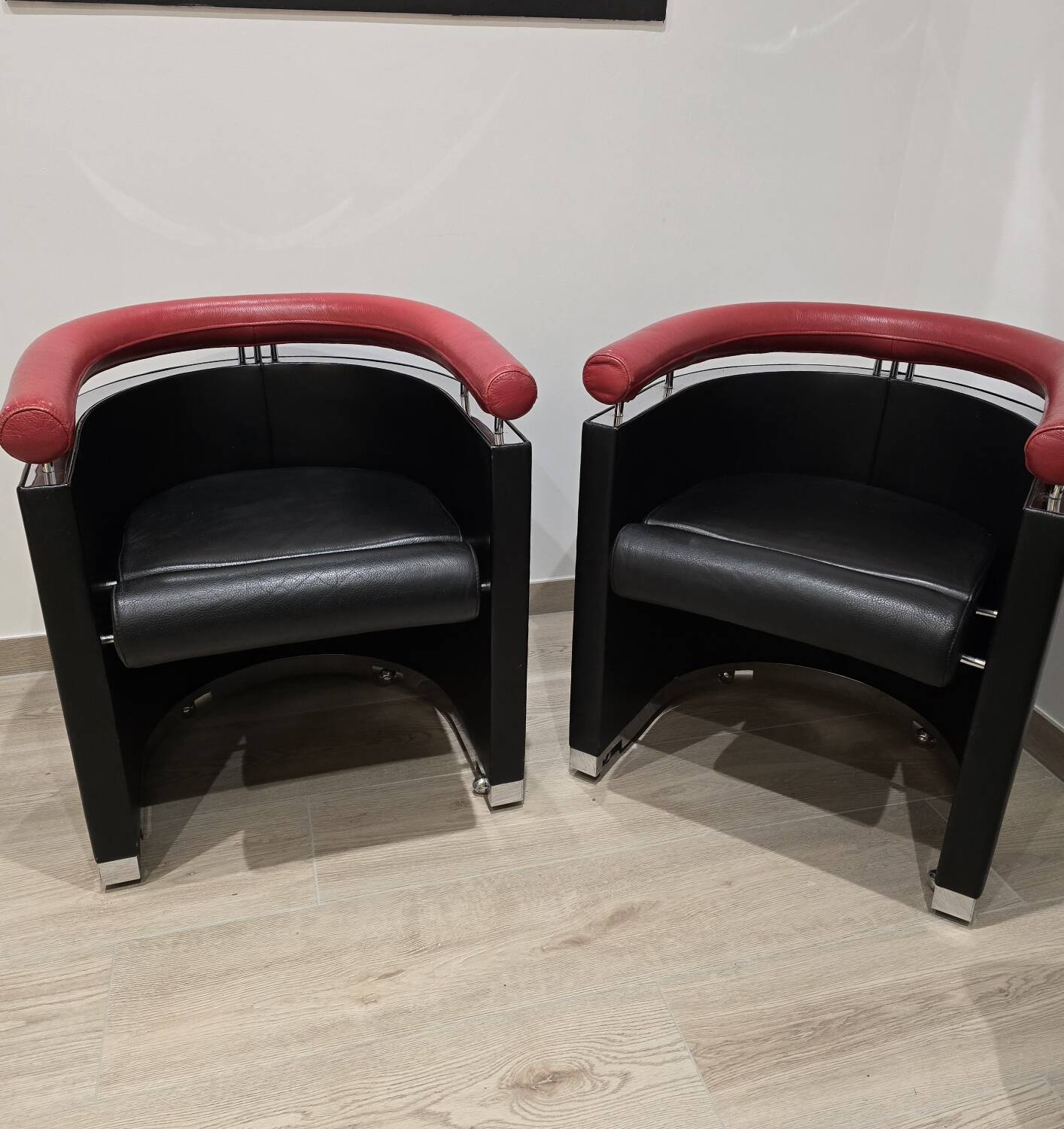 Paire de fauteille design cuir métal chromé 80’s