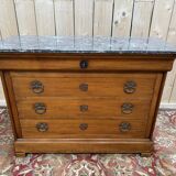 Commode de style Louis Philippe en merisier et marbre gris veiné