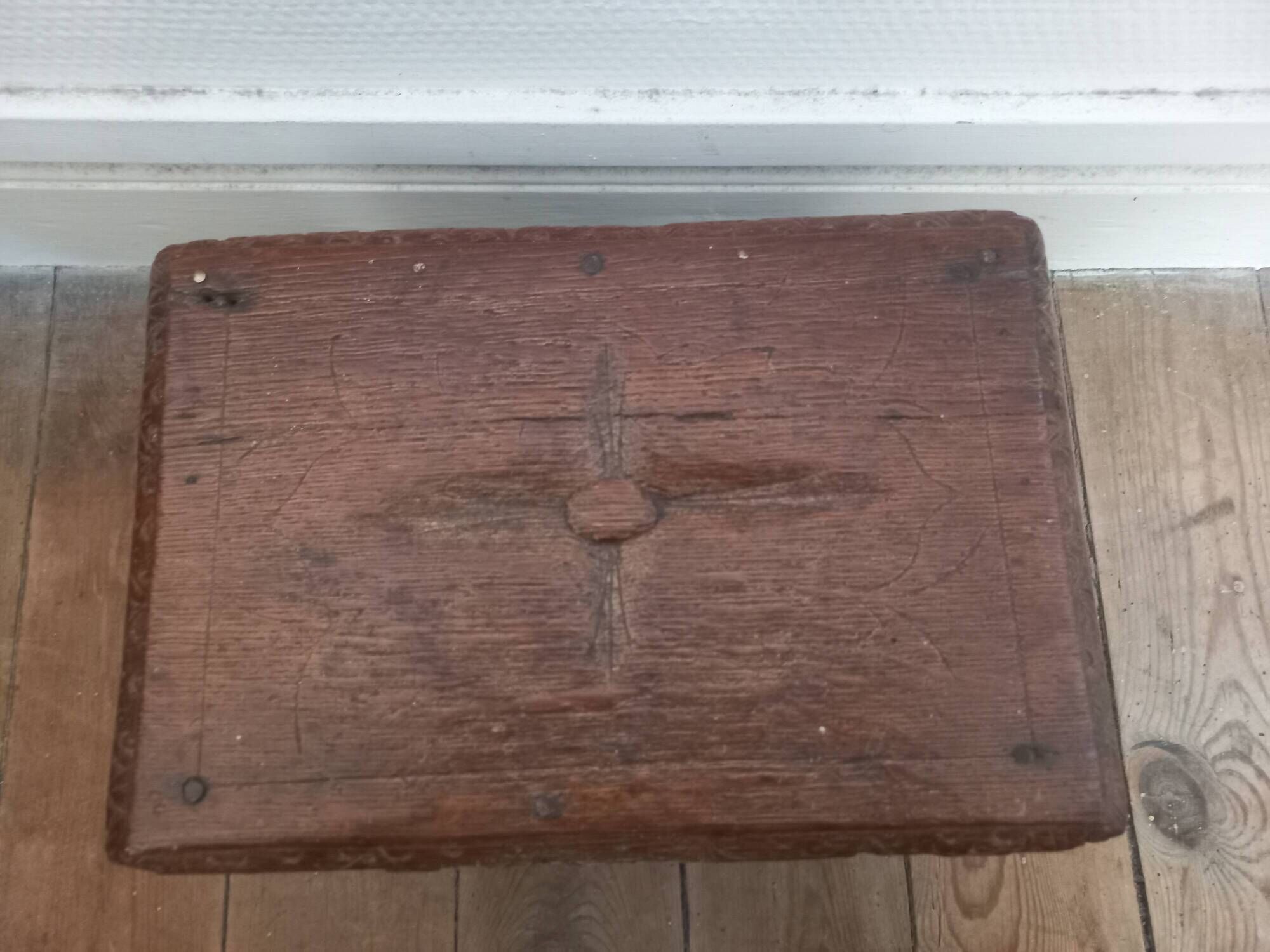 Antique solid wood stool, vintage decor