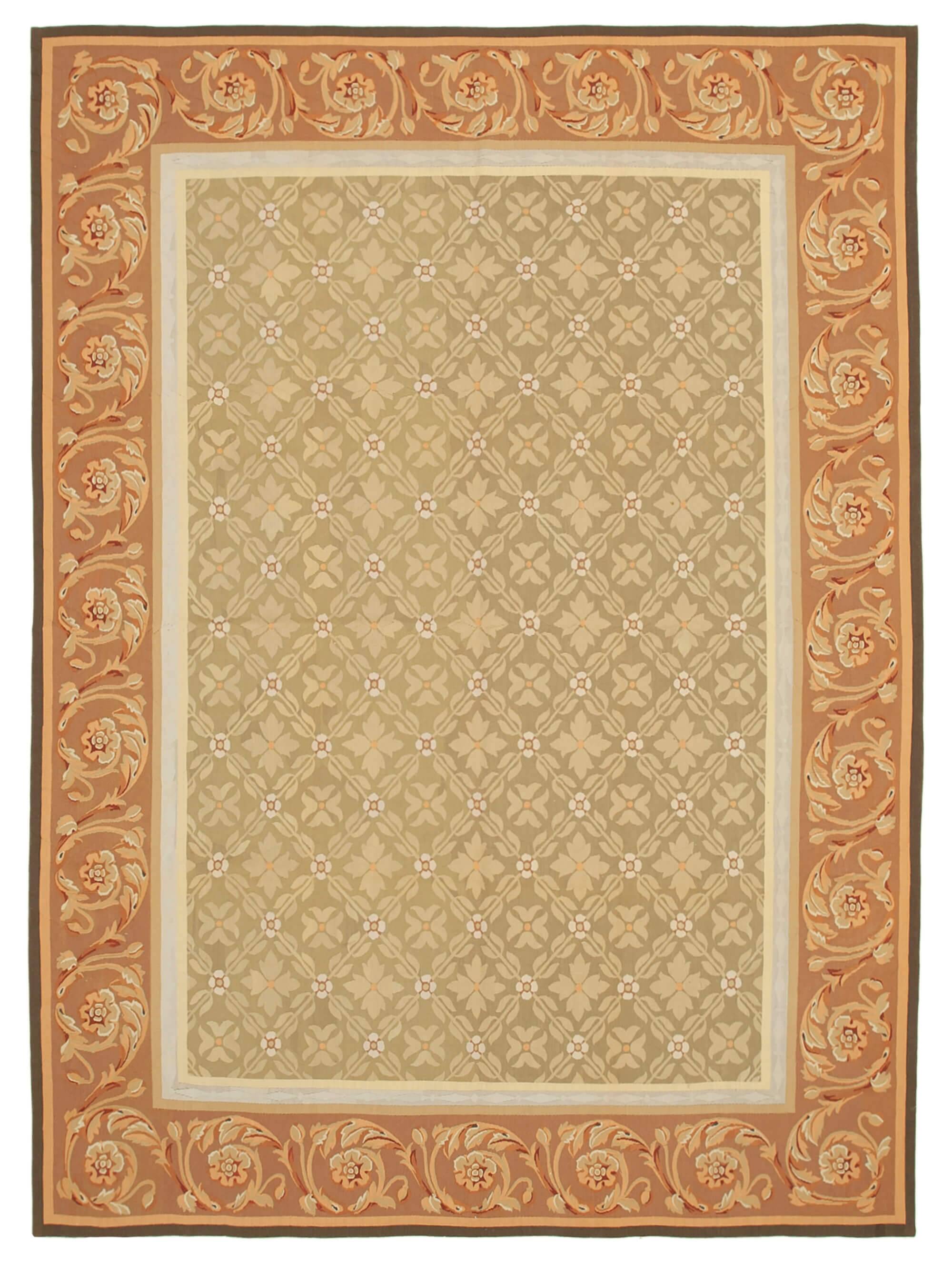 Handmade European Vintage Aubusson Kilim 263 cm x 362 cm