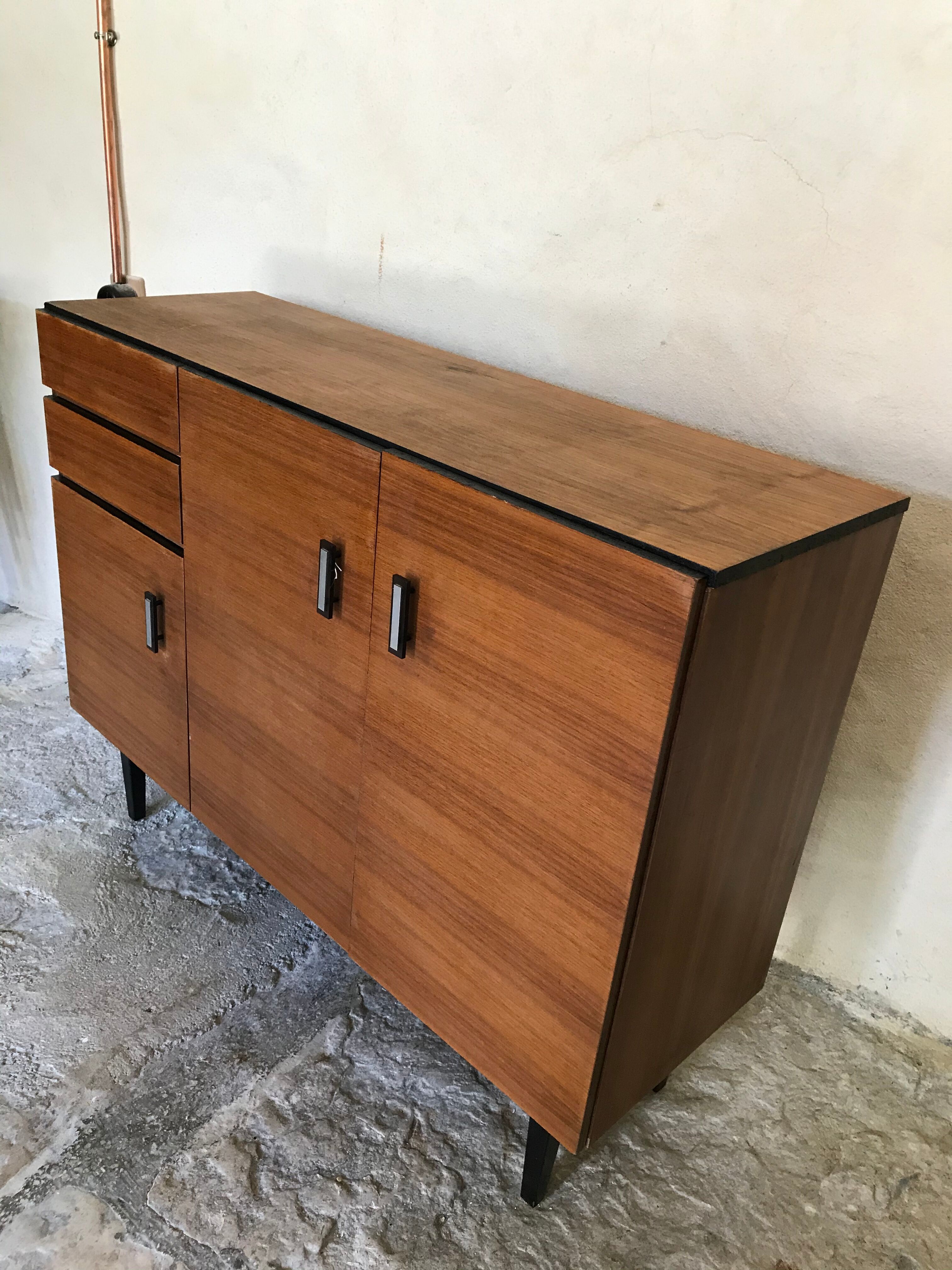 Vintage storage buffet cabinet 1960's 3 doors 2 drawers