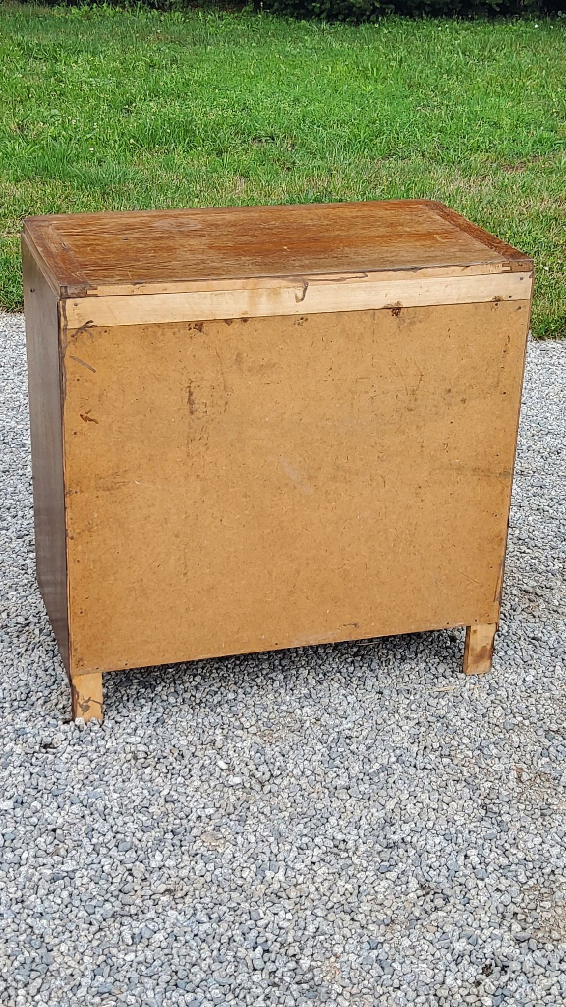 Commode vintage en chêne pieds compas 3 tiroirs des années 50