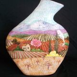 Art Deco stoneware vase, hand-painted with a country landscape