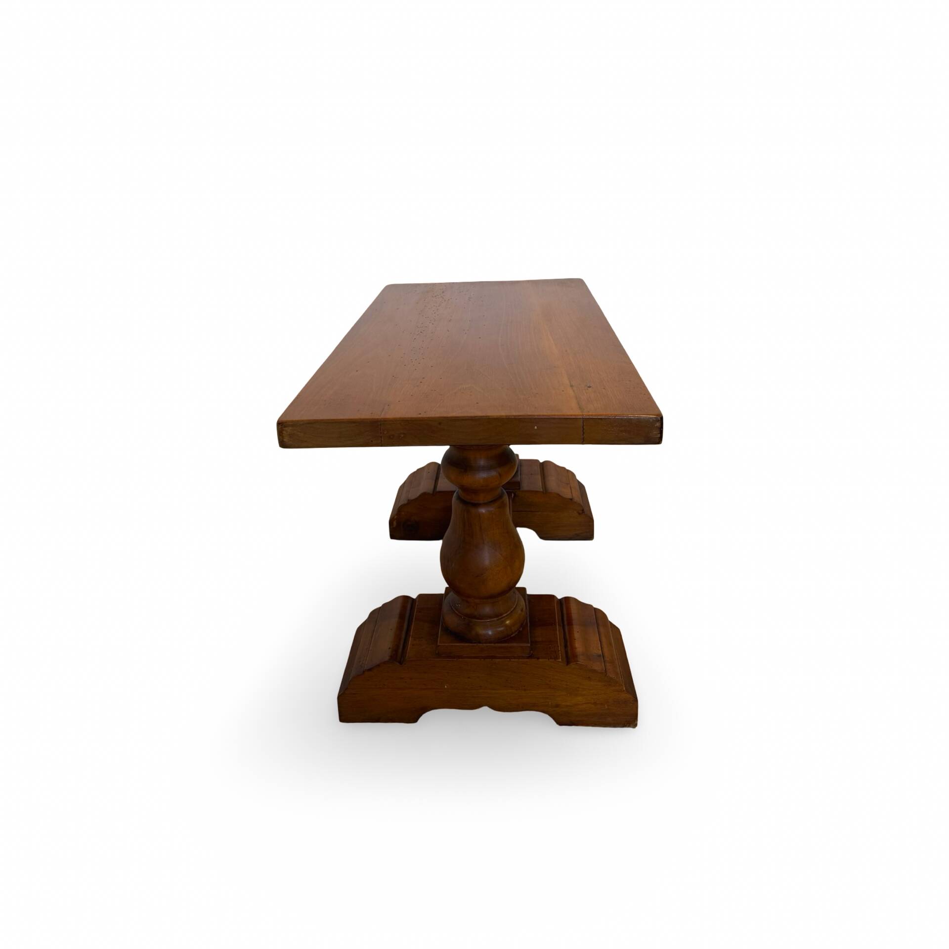 A small, rustic walnut wooden table, crafted from solid walnut wood, 1