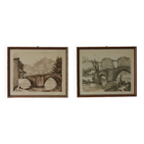 Vintage signed monochrome watercolors