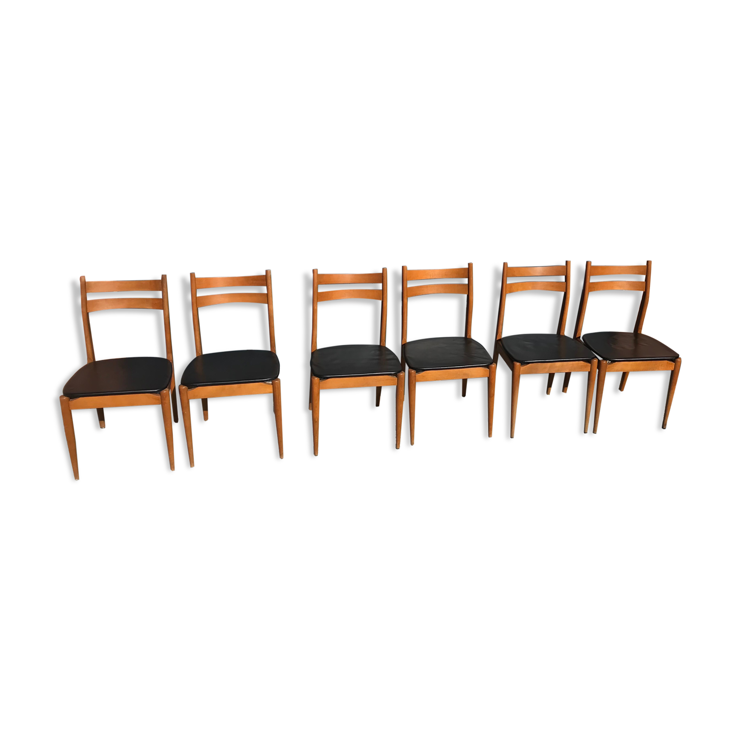 Set de 6 chaises scandinaves teck et Skaï