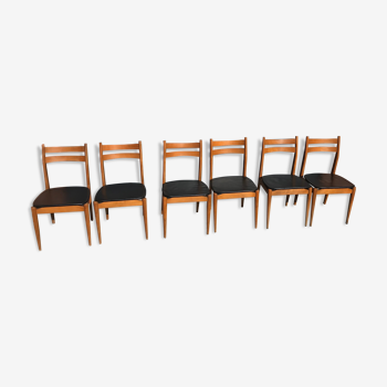 Set de 6 chaises scandinaves teck et Skaï