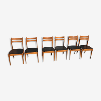 Set of 6 Scandinavian teak and skai chairs