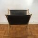 Porte revues vintage cuir et métal doré