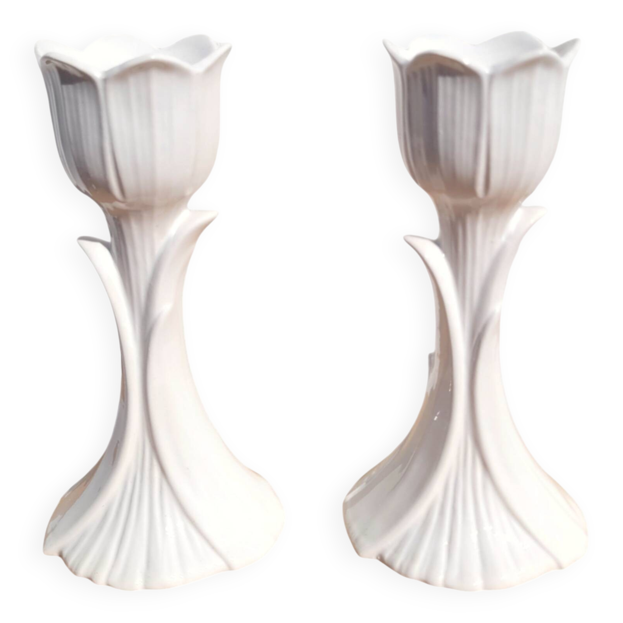 Pair of ceramic tulip candlesticks