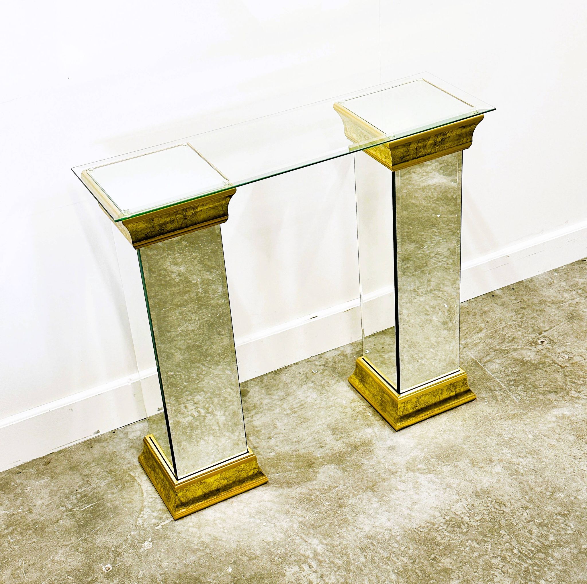 Rare Pair Of Mirrored Plinths or Console By Deknudt, Belgium 1980s