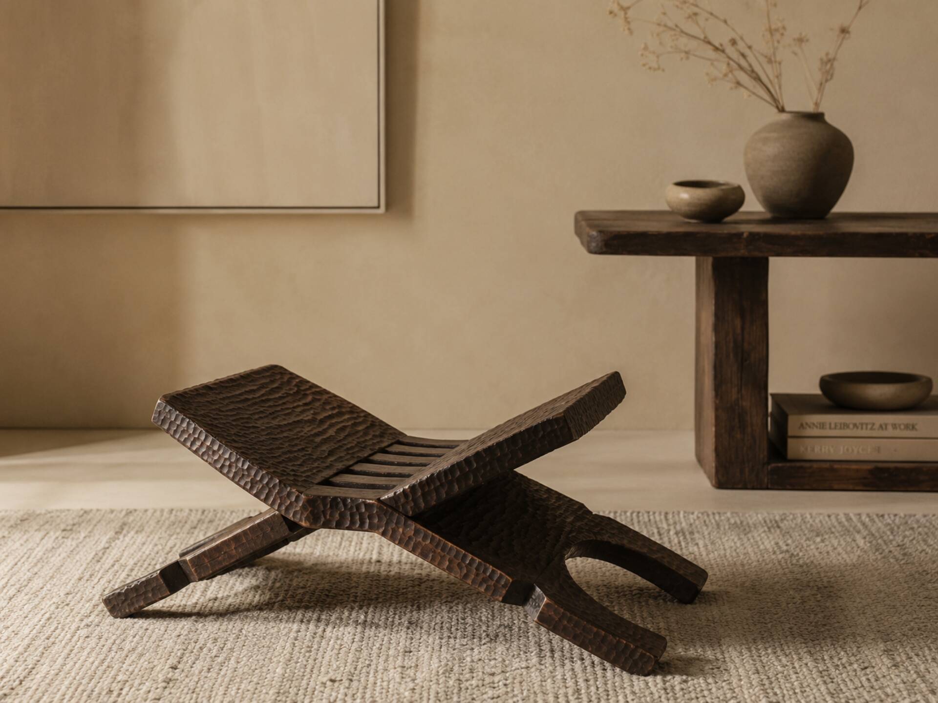 Small Mexican footrest attributed to Don Shoemaker.