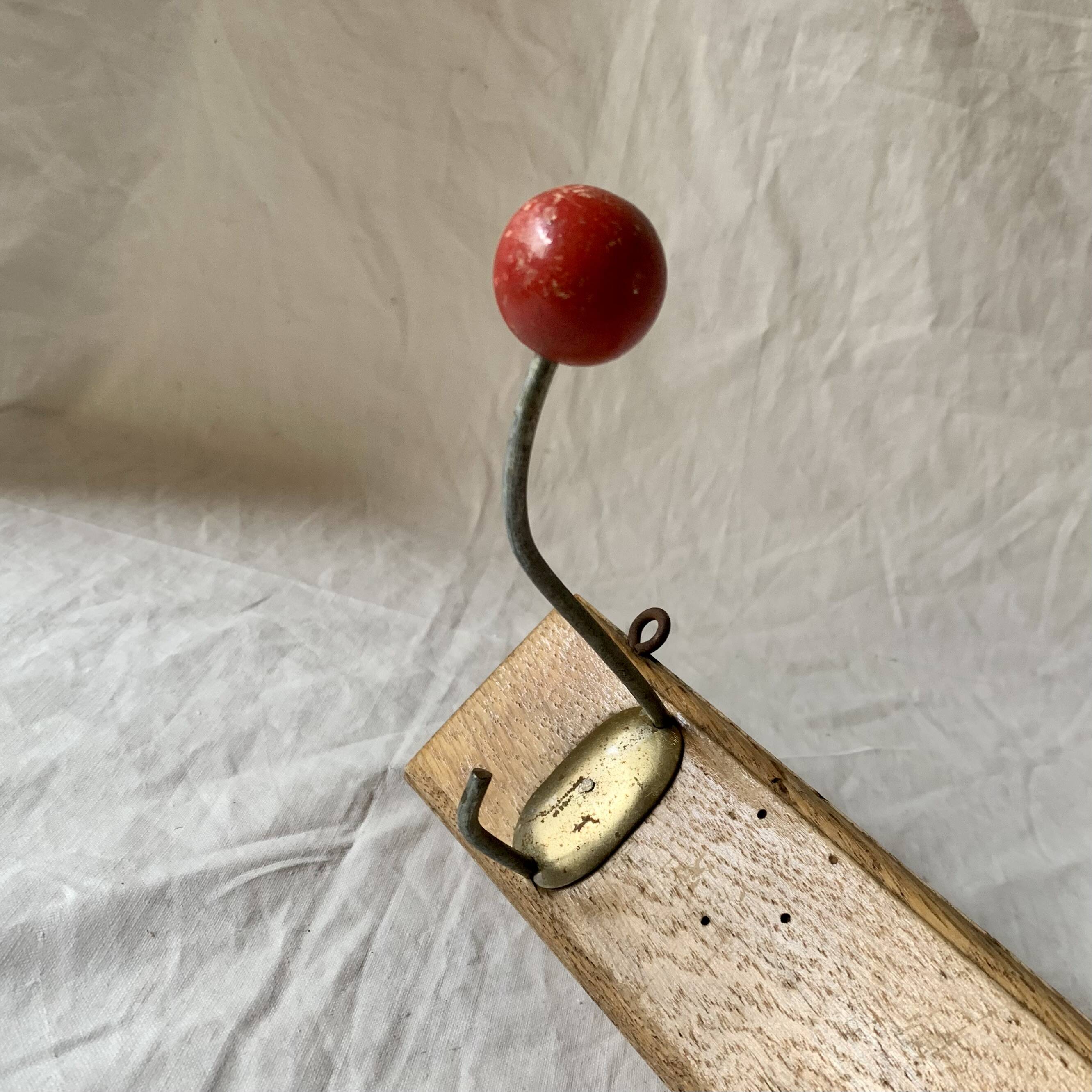 Vintage coat rack - double coat hook - red wooden balls