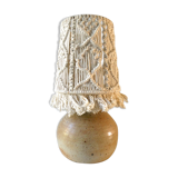 Sandstone lamp with a macrame Lampshade, Jean Migeon
