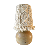 Sandstone lamp with a macrame Lampshade, Jean Migeon