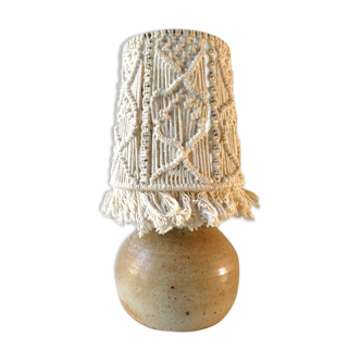 Sandstone lamp with a macrame Lampshade, Jean Migeon