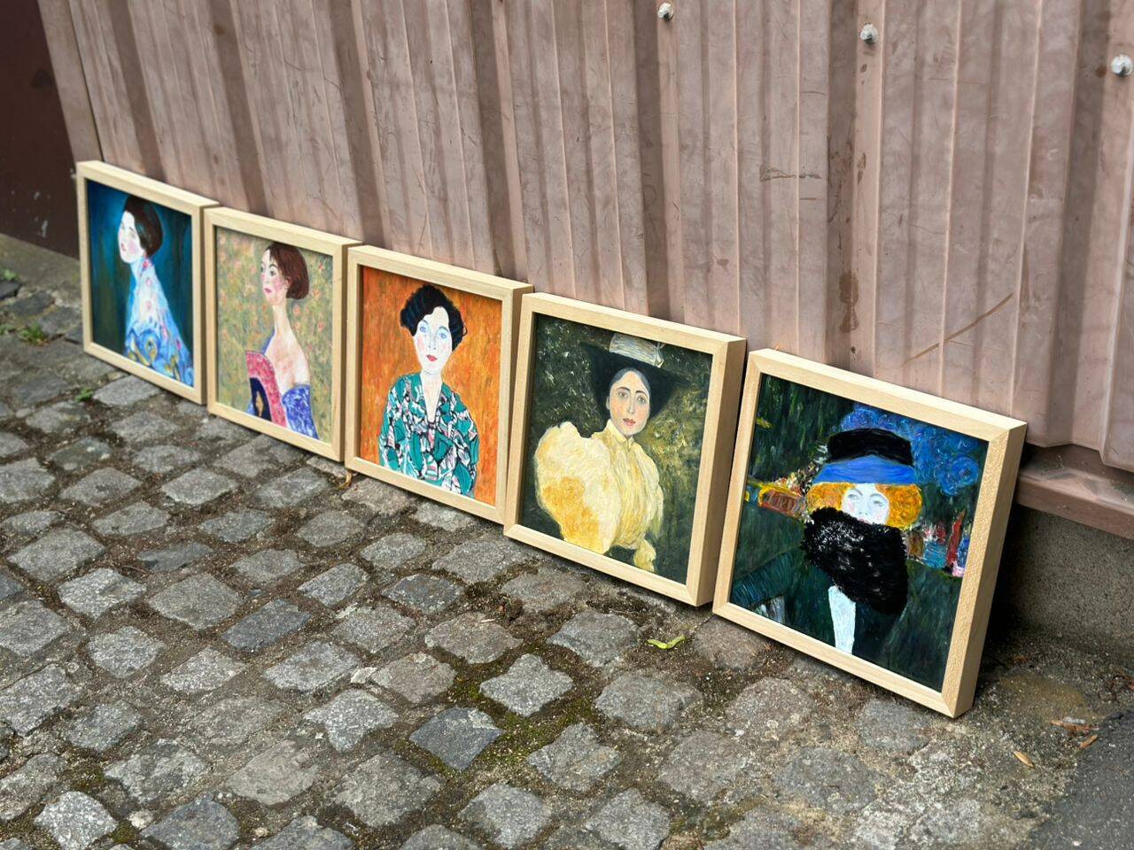 5 tableaux, reproductions peintes à la main hommage à Gustav Klimt