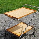 Vintage rolling serving table from the 1950s in chrome metal and wood