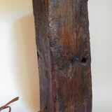 Brutalist lamp Art-populaire in solid wood, wool lampshade