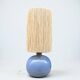 Signed ceramic ball lamp in lavender blue stoneware with a rope or raffia lampshade
