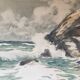 Marine watercolor, raging seaside signed