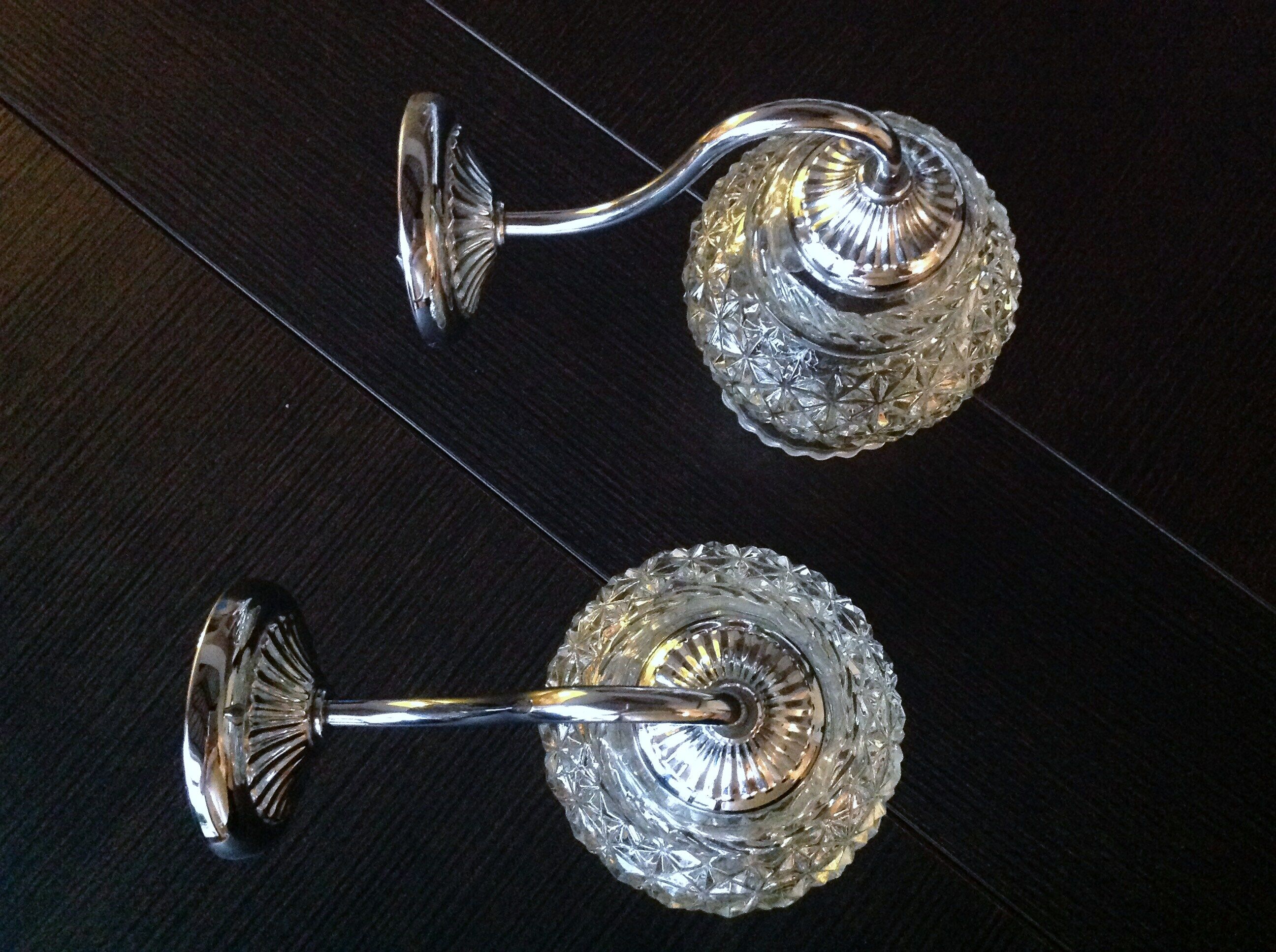 Pair of structured glass and chrome metal, 60s