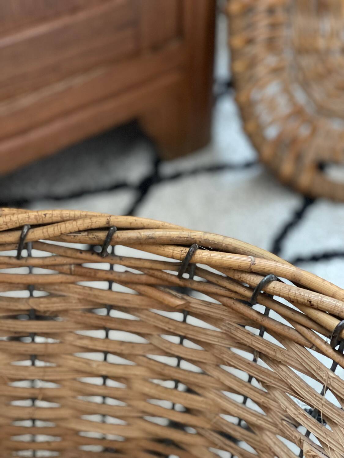 Old rattan and metal basket