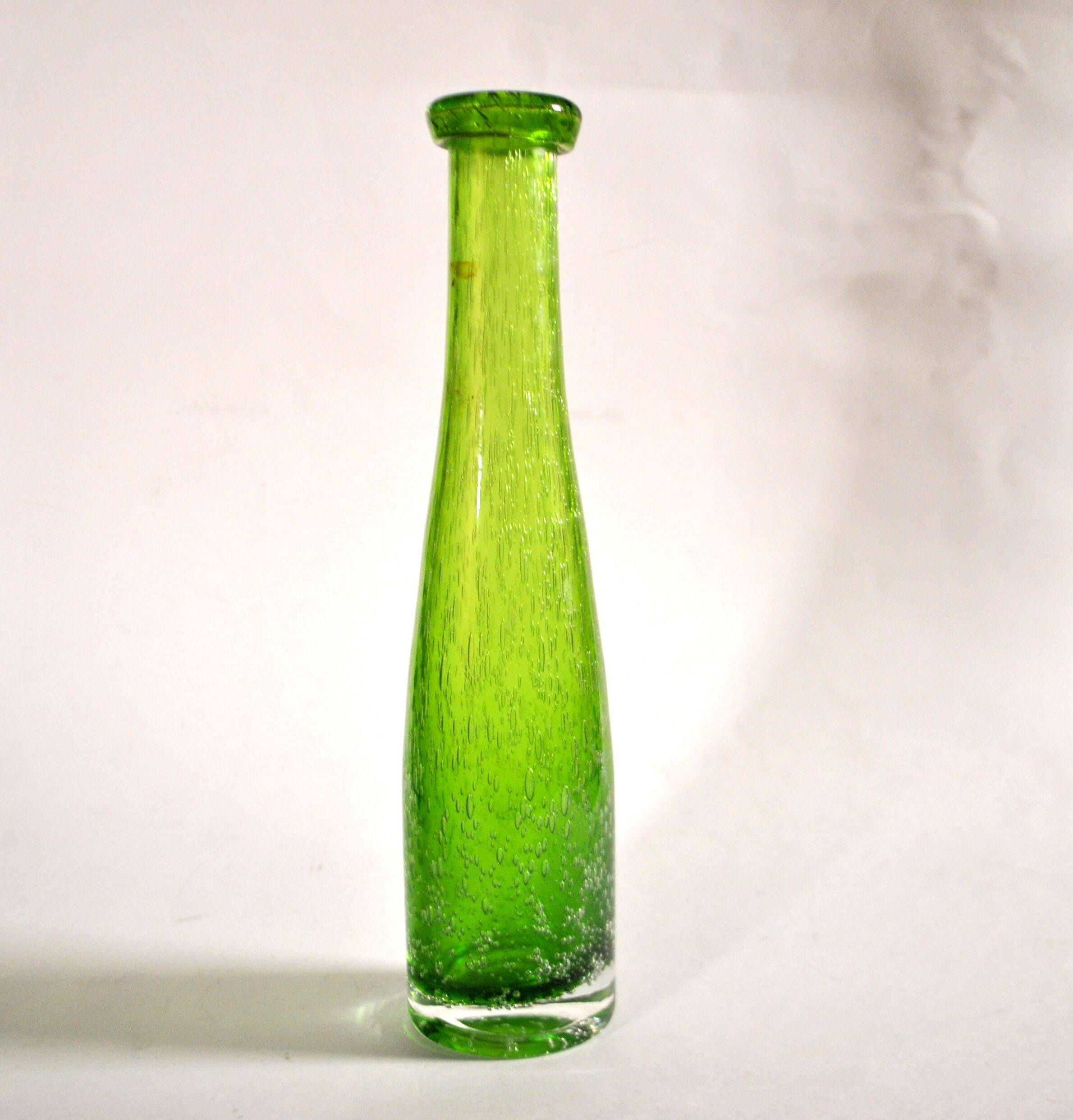 Vintage green bubble glass bottle vase - Biot glassware? – soliflore H27cm
