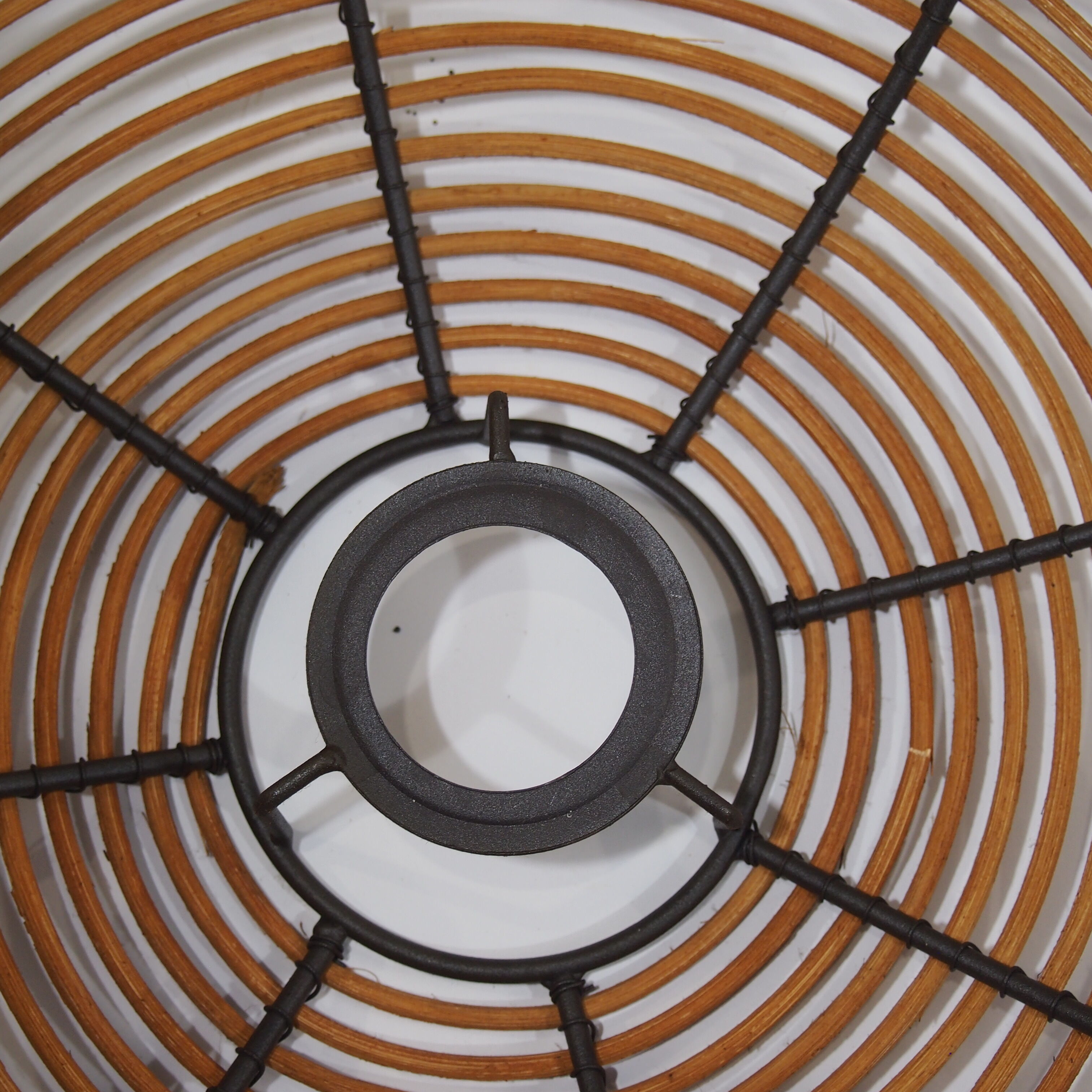 Rattan and wrought iron hanging lamp