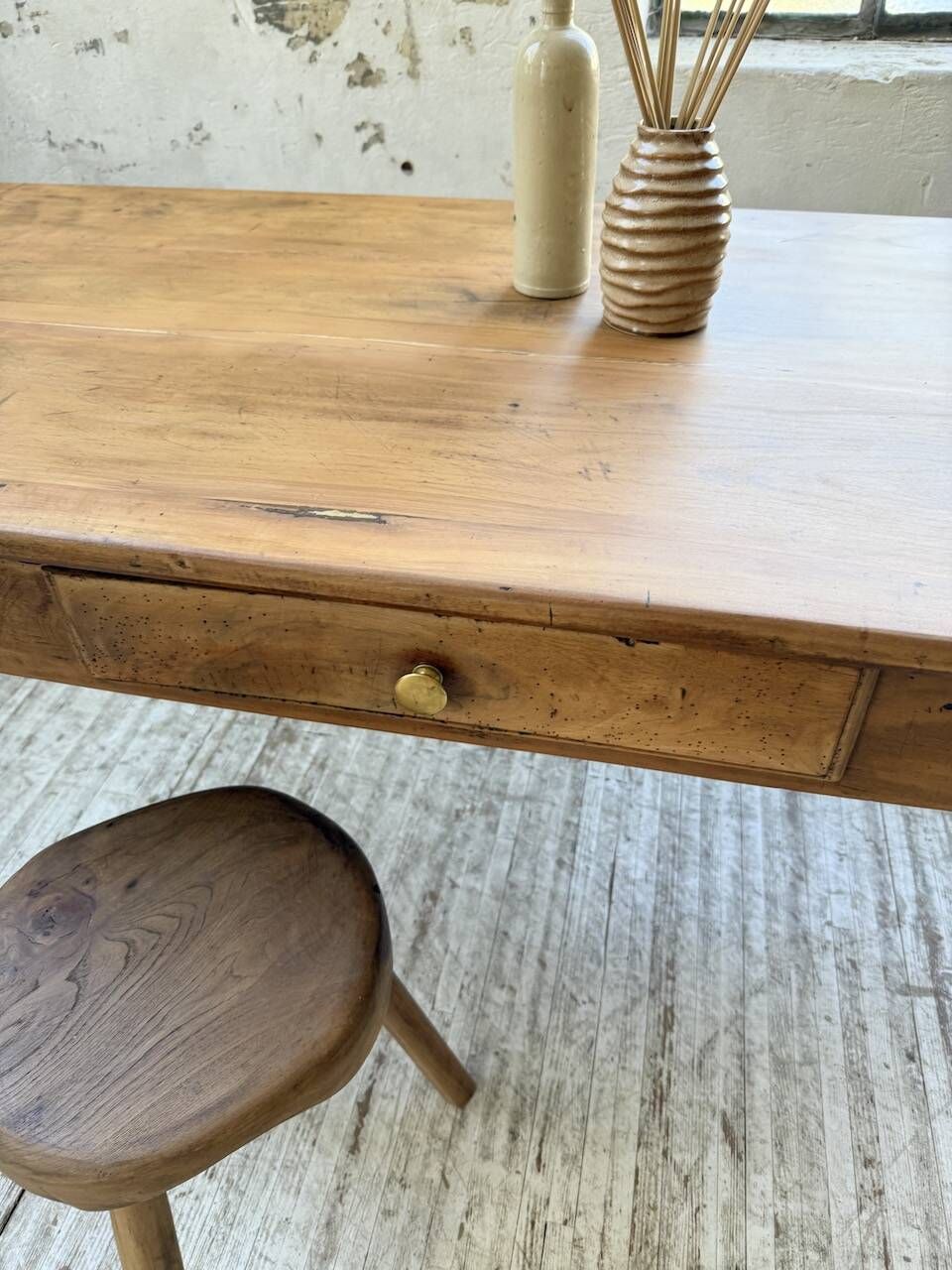 Cherry farmhouse table with spindle legs, 1950s