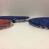 Set of four enameled cast iron trivets retro design vintage art