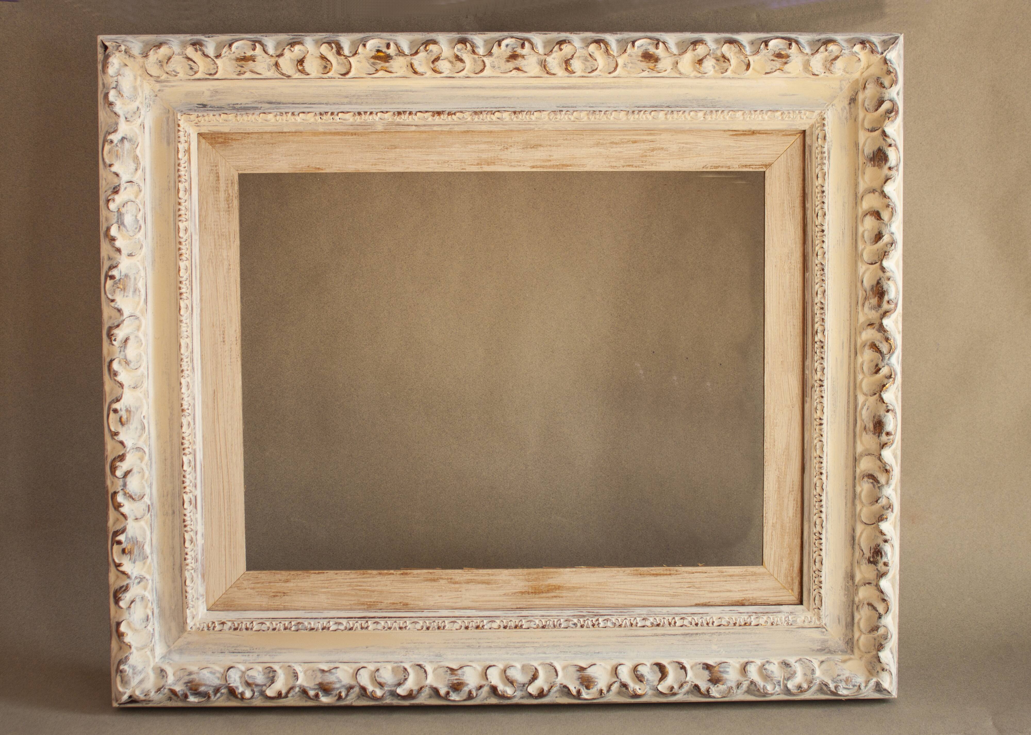Exclusive carved wooden frame. Stripped vintage frame.