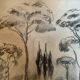 Charcoal painting signed “landscape of Provence” umbrella pines