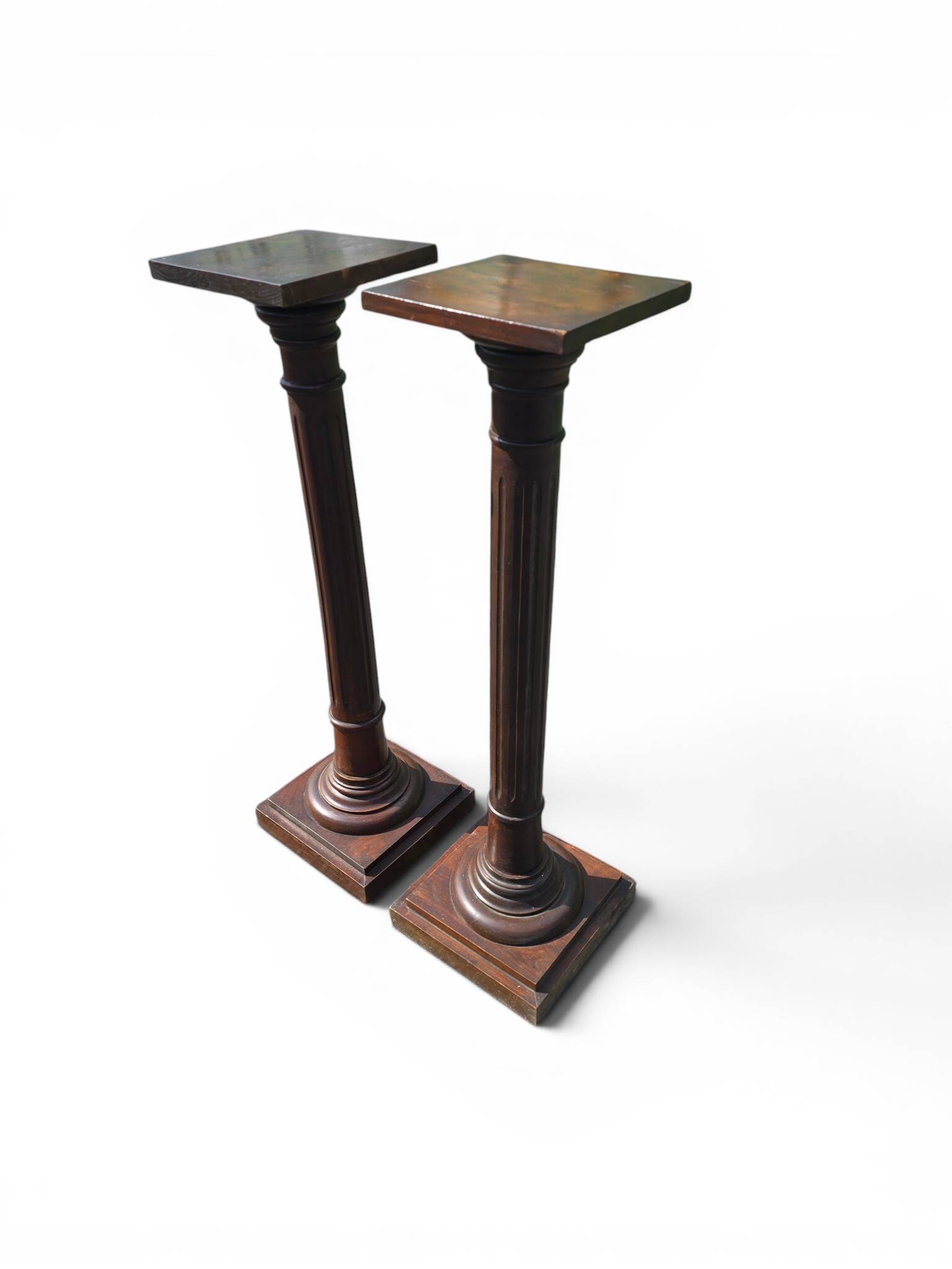 Pair of old fluted wooden pedestals