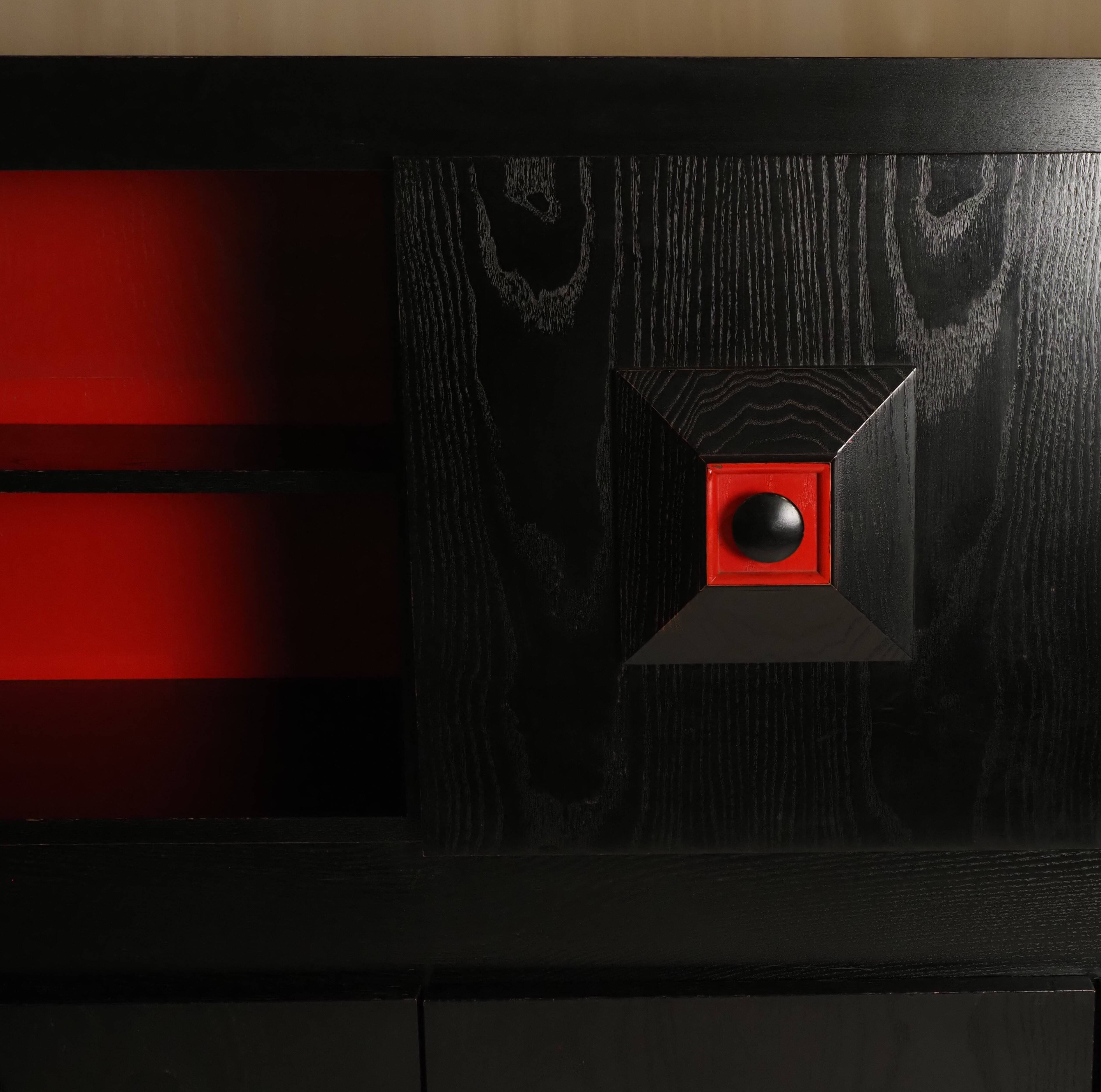 Brutalist Belgian buffet in black and red from the 1960s.