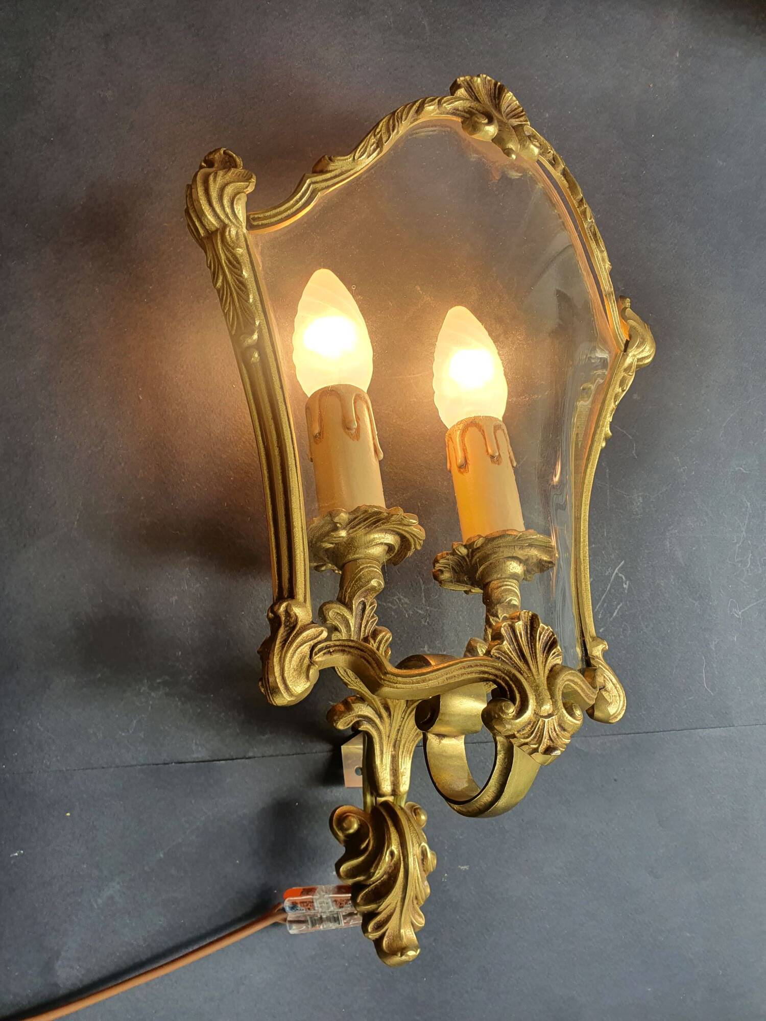 Vintage Louis XVI bronze corner wall sconce Lucien Gau Paris