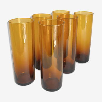 Set de 6 verres tubes ambrés