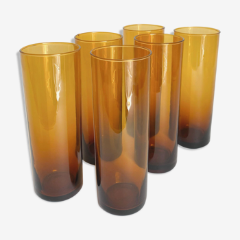 Set of 6 amber tube glasses